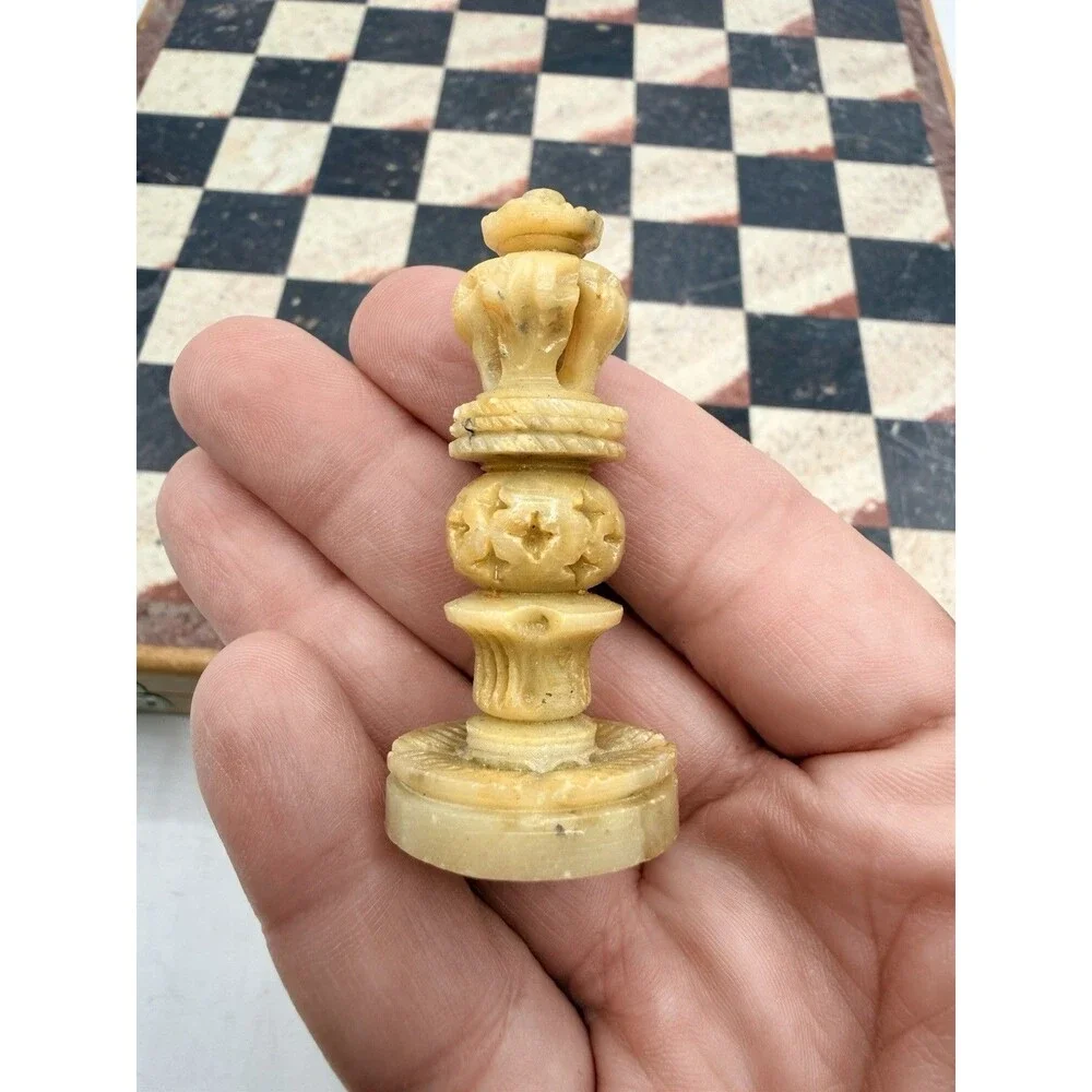 Travel Wooden Marble Chess Set Board Game Soapstone / Marble Hand Carved Pieces